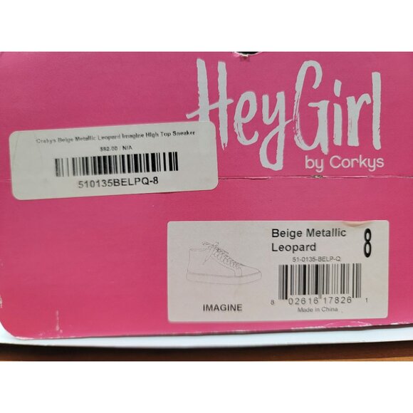 Hey Girl by Corkys Size 8 Leopard Imagine High Top Sneakers Beige Metallic - Picture 8 of 8